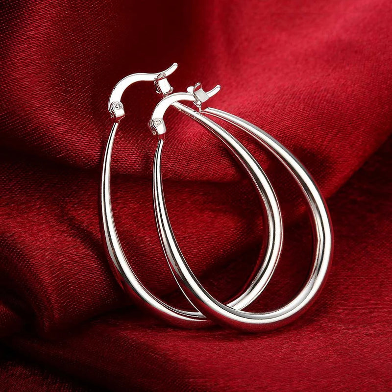 925 Sterling Silver 41MM Smooth Circle Big Hoop Earrings For Women Fashion Party Wedding Accessories Jewelry Christmas Gifts