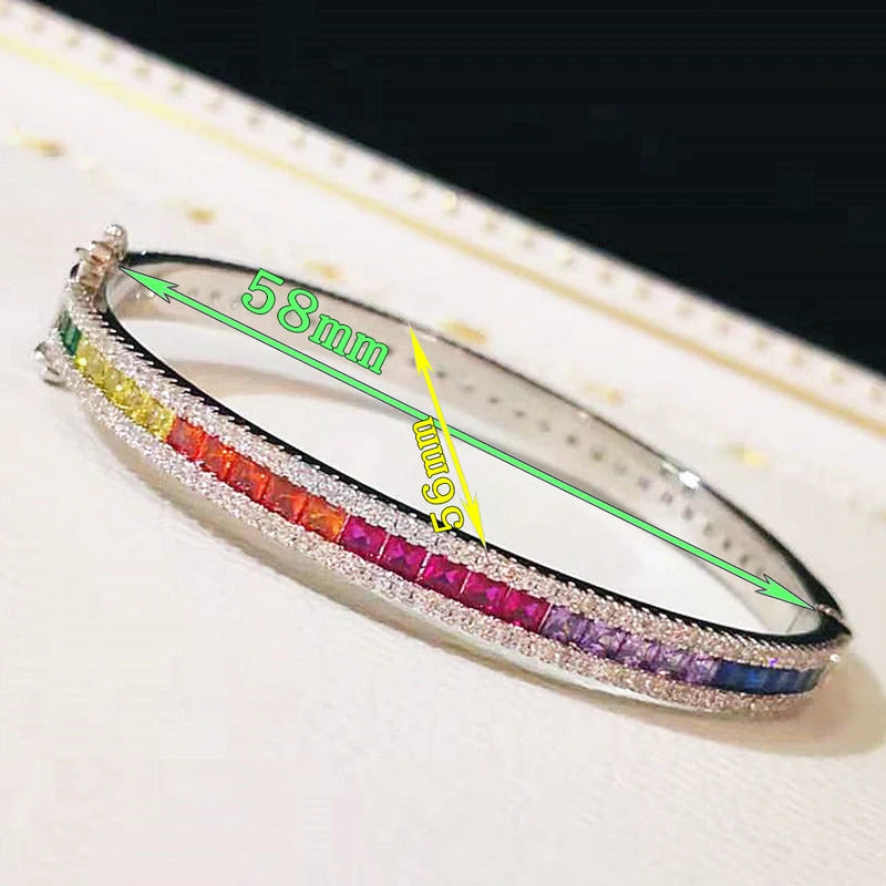 WPB Advanced Colorful Zircon Bangle Women Diamond Rainbow bangles Female Platinum Plated Luxury Jewelry Bright Design Girl Gift