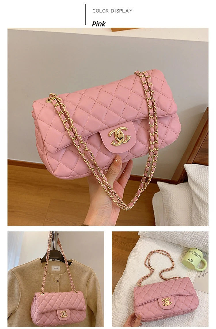 2024 new diagonal chain small square bag, classic texture, simple and fashionable, niche fashion style, luxurious high-end feel