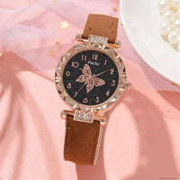 Women Fashion Watch Set No Box Quartz Wristwatch Luxury Crystal Rhinestone Pearl Quartz Watches Butterfly Watches Bracelet Set