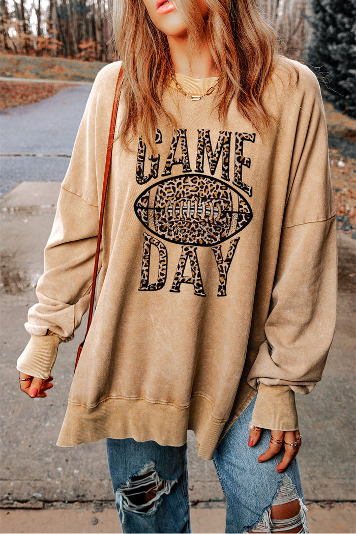 Khaki Loose Leopard GAME DAY Graphic Sweatshirt