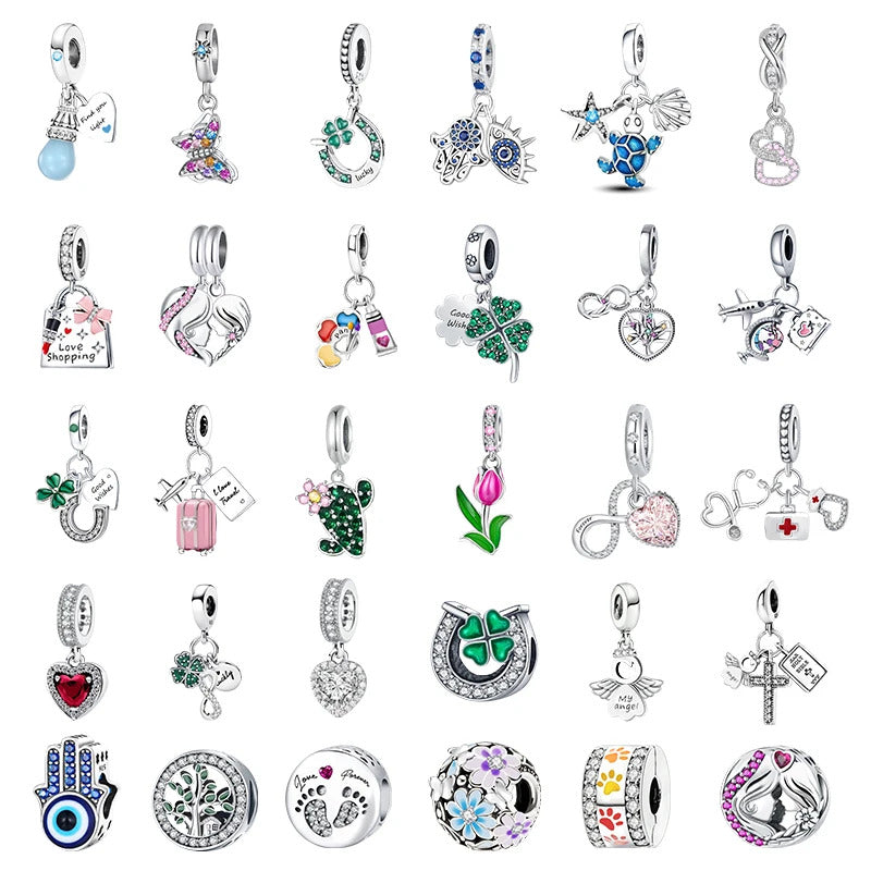 Fit Pandora 925 Original Bracelets Love Heart Flower Four Leaf Clover Turtle 925 Silver Charms Beads DIY Birthday Jewelry Gift