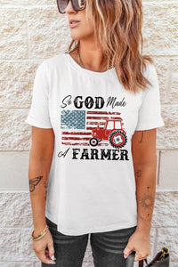 White So GOD Made A FARMER Flag Graphic Tee