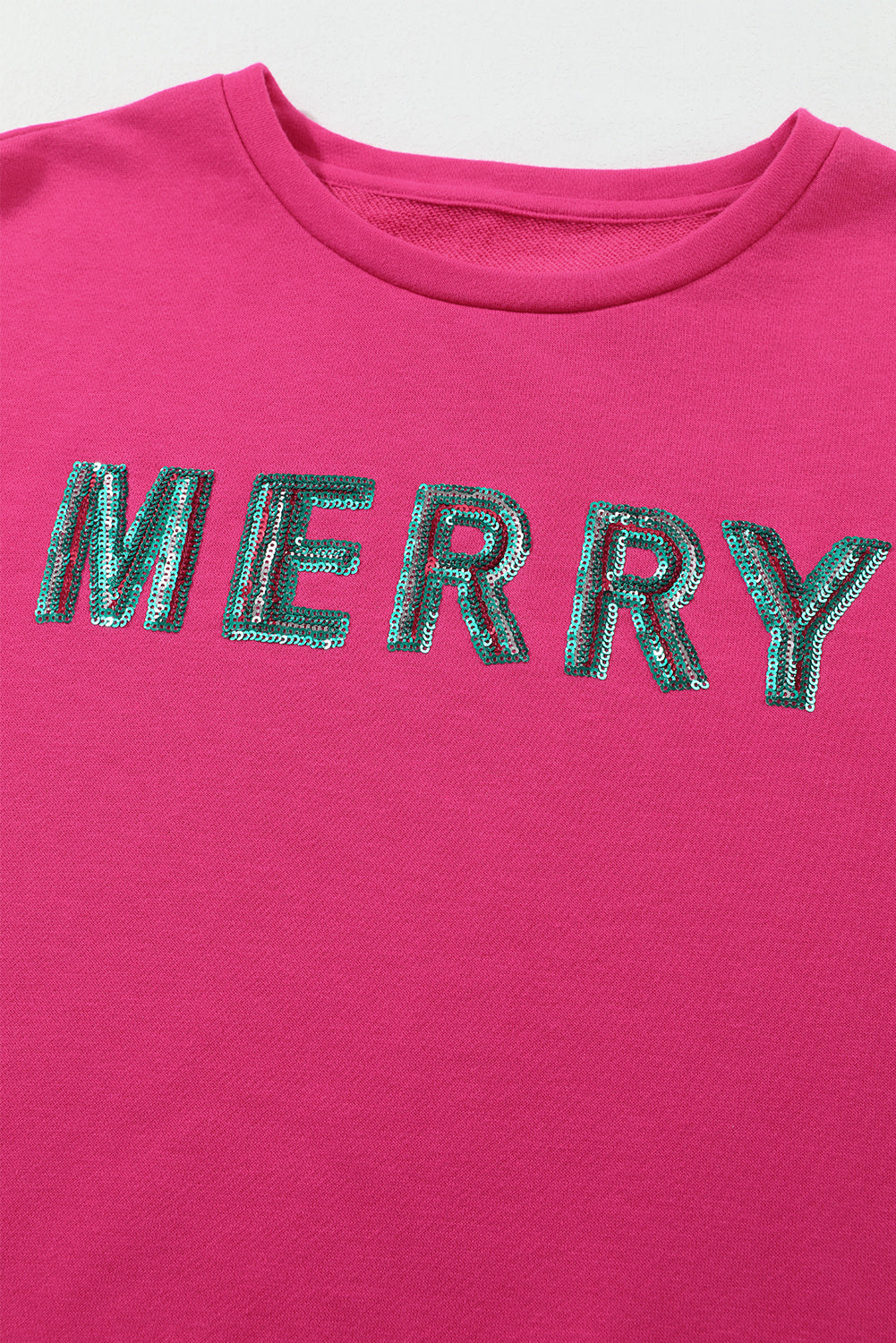 Strawberry Pink MERRY Christmas Tree Sequin Patchwork Sweatshirt