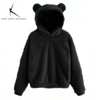 Autumn Winter Women's Hoodies Winter Women Long Sleeve Rabbit Ear Hood Sweatshirt Cute Plush Warm Casual Hoodie Tops