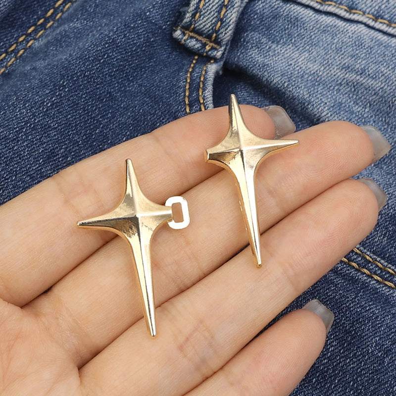 4Set Cross Star Metal Jeans Button Snaps Detachable Pants Clips Buttons Pins DIY Waist Tightener Clothing Buckles Sewing Tools