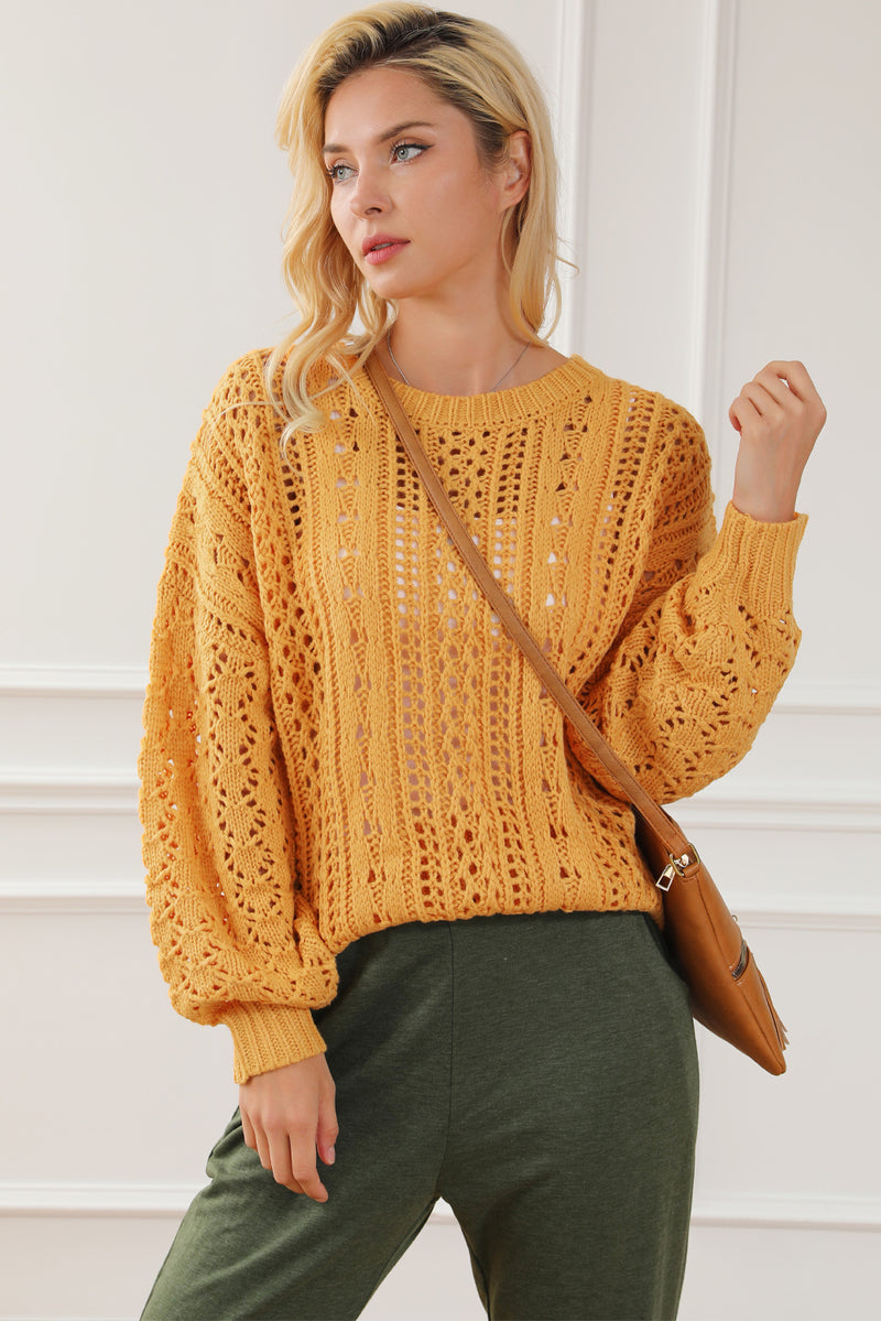 Ginger Cable Knit Hollow Out Drop Shoulder Sweater