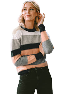 Gray Striped Color Block Casual Sweater