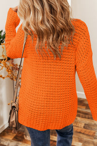 Carrot Hollow-out Crochet V Neck Sweater