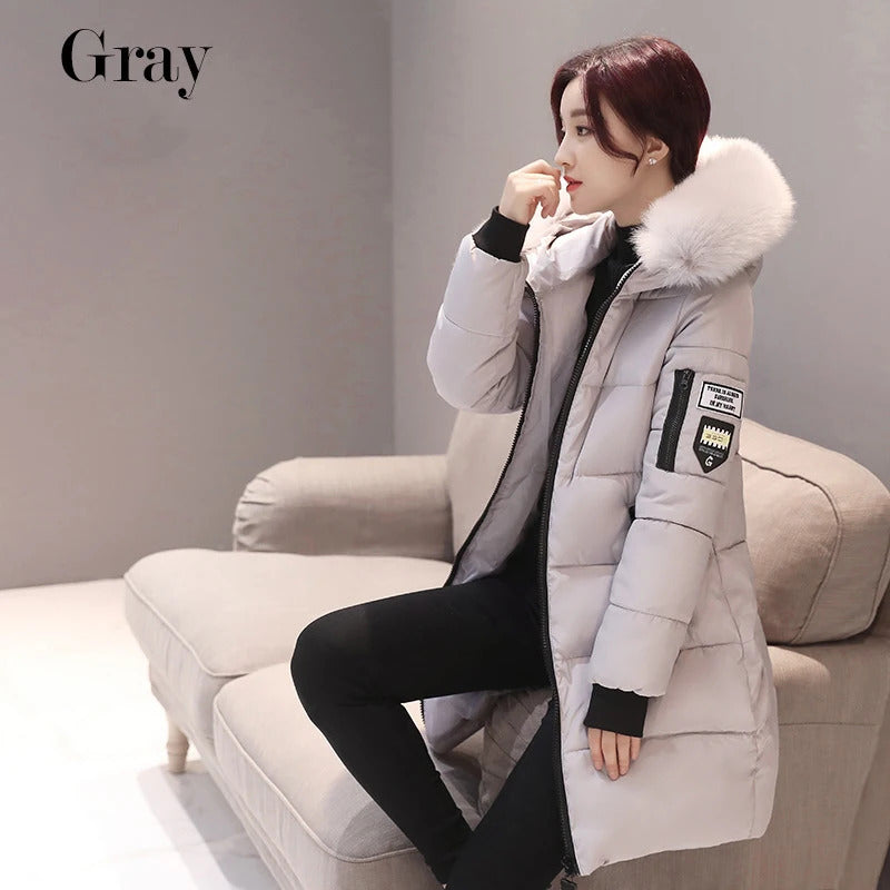 2024 Winter Women Parka Coats Long Cotton Casual Fur Hooded Jackets Thick Warm Slim-fit Jacket Female Overcoat Clothing