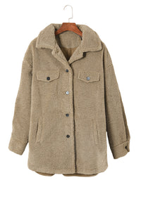 Camel Sherpa Turn-Down Collar Flap Pocket Jacket