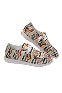 White Santa Claus Striped Print Slip On Shoes