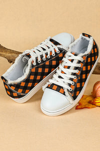 Orange Plaid Frayed Trim Lace-up Shoes