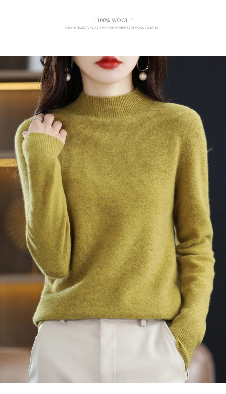 100% Pure Wool Half-neck Pullover In Autumn And Winter New Cashmere Sweater Women's Casual Knit Top Women's Coat 19 Colors