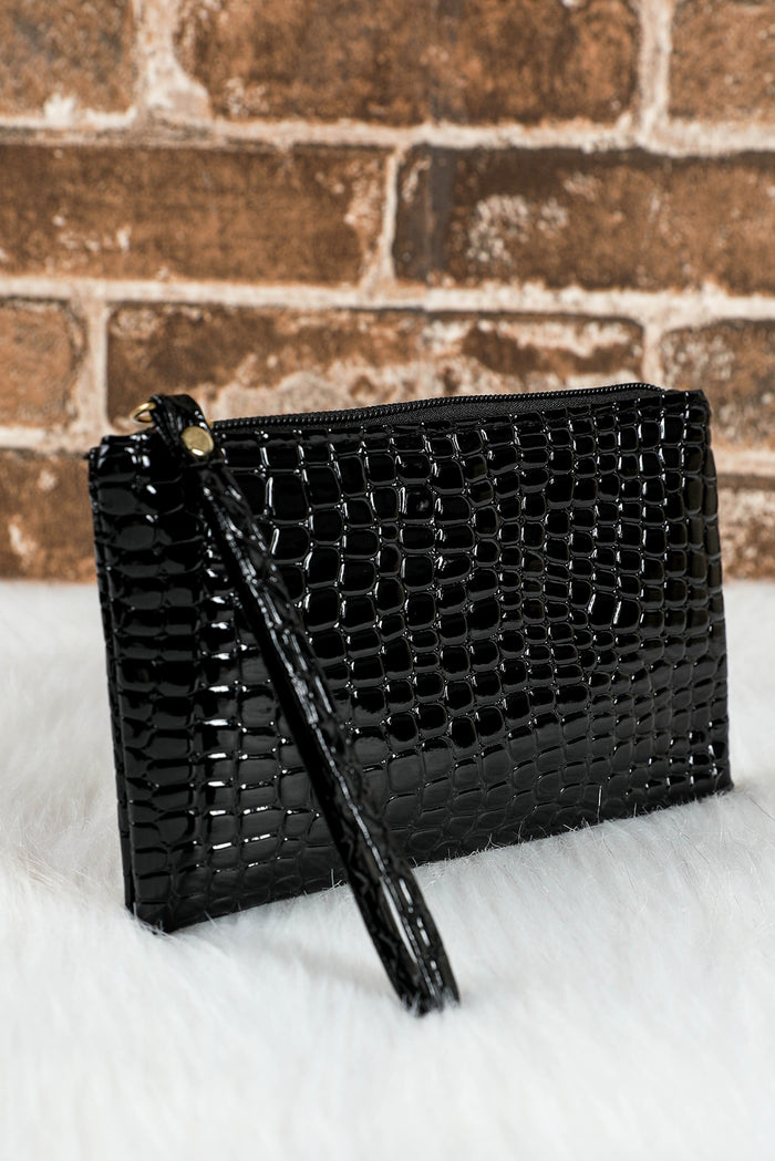 Black Crocodile Pattern Zipper Wristlet Wallet