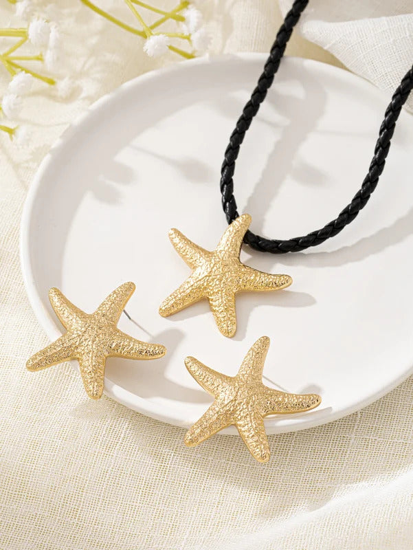 1 set of fashion cross-border hot simple ladies starfish necklace earrings three-piece set