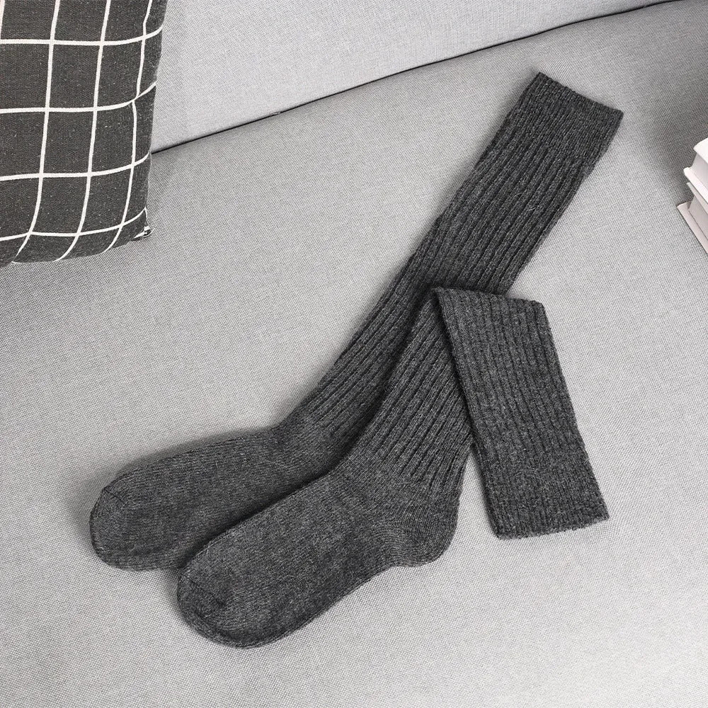 Women Soft Wool Long Socks Autumn Winter Cashmere Solid Knitted Stocking Skinny Casual Knee High Fluffy Warm Thicken Girls Socks