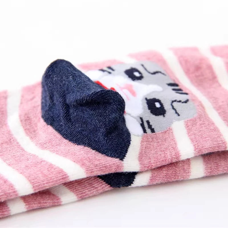 5 Pairs of Women's Crew Socks with Cat Patterns, Cute, Unique, Fun, Comfortable, Moisture-Wicking