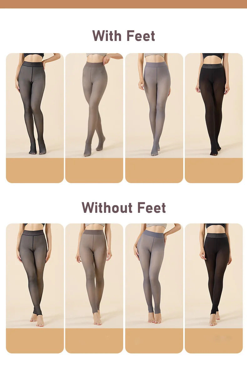 Thermal Stockings Women Fleece Lined Tights Warm Winter High Waist Sexy Translucent Black Pantyhose Thermal Legging Tights Women