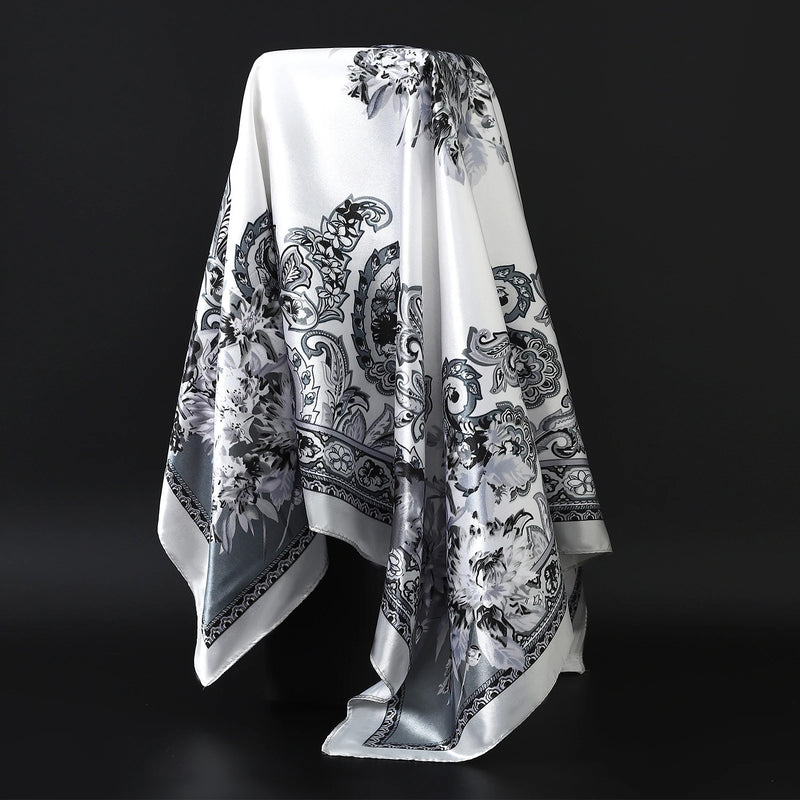 90*90cm Silk Scarf Women Print Hair Neck Square Office Ladies Shawl Bandanna Muslim Hijab Handkerchief Muffler Foulard female