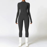 Autumn Winter Sporty Jumpsuit Women Sportswear Long Sleeve Zipper Warm Gym Fitness Overall Yoga Workout Clothes One Piece Outfit