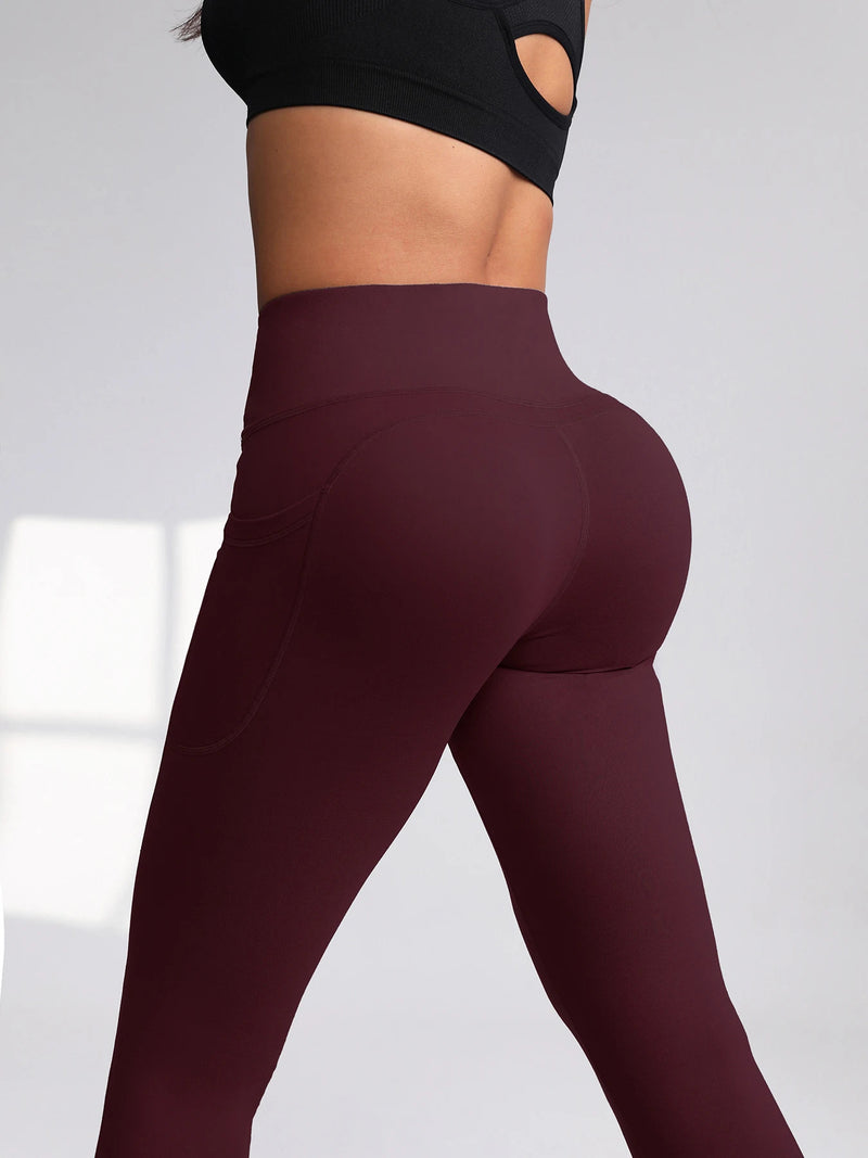 CHRLEISURE 2.0 Pockets Gym Leggings Women Fitness High Waist ActivewearSolid Color Sporty Leggings Women Running Outdoors Pants