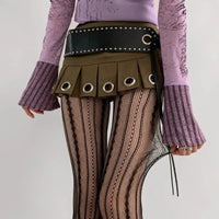 Hollowed Out Lace Tights Geometric Striped Patterned Fishnet Pantyhose for Women