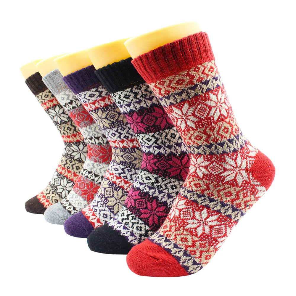 5 Pairs Winter Warmer Women Thicken Thermal Wool Cashmere Snow Socks Fashion Casual Euramerican National Wool Socks for Women