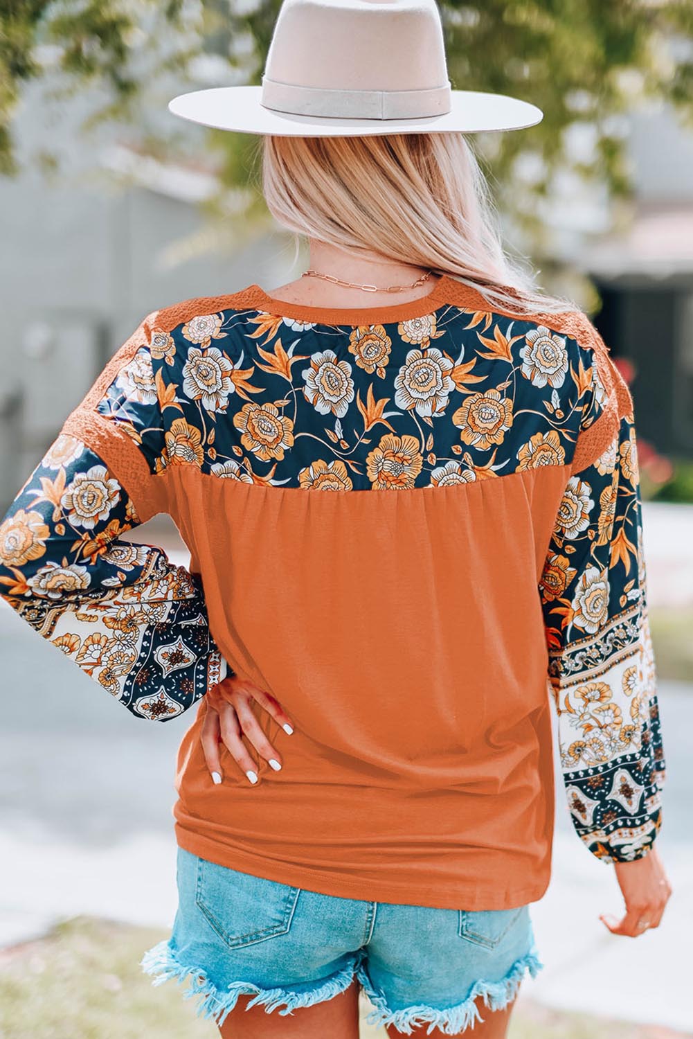 Brown Pumpkin Patch Floral Patch Long Sleeve Graphic Tee