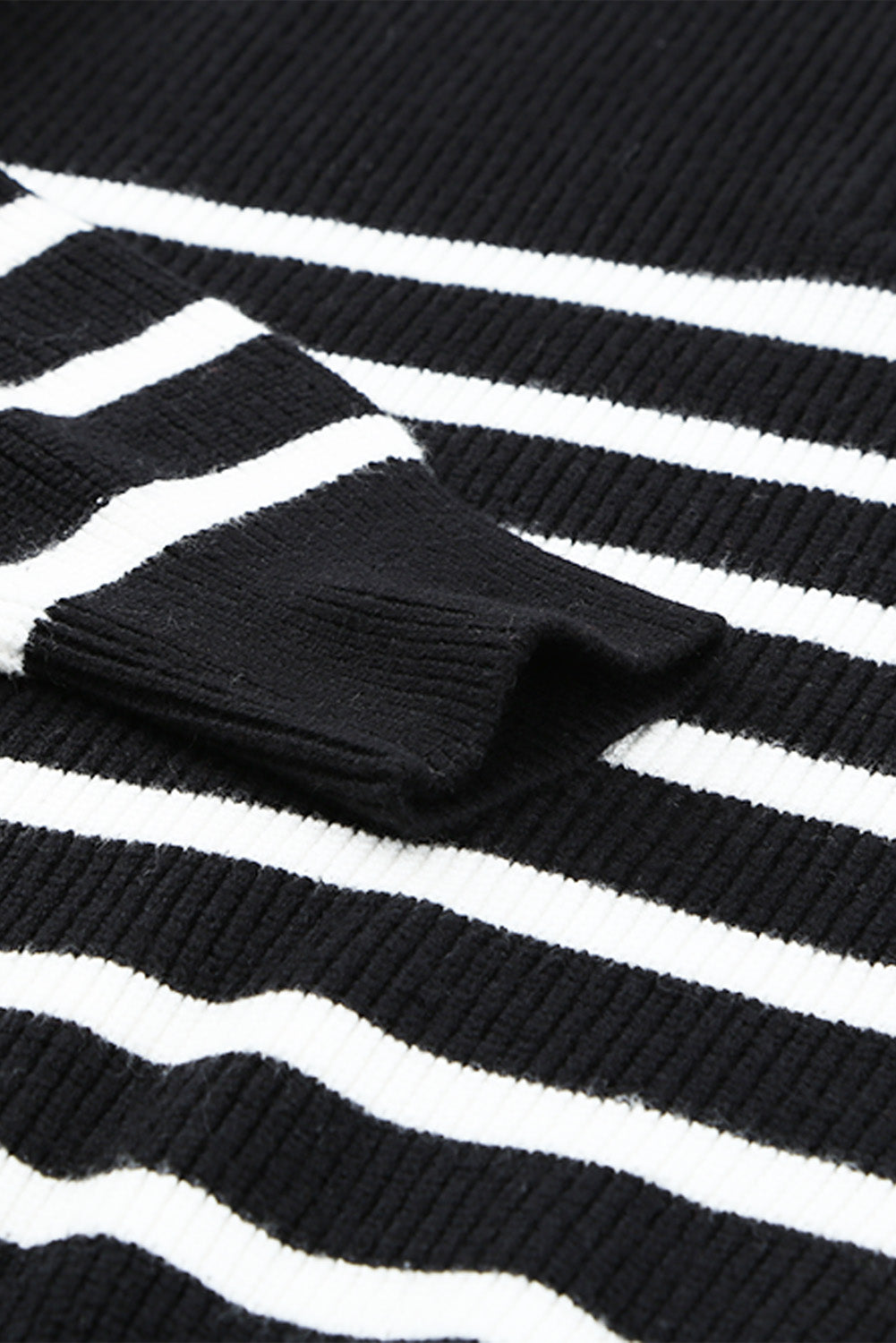 Black Striped Zipper Knit Sweater