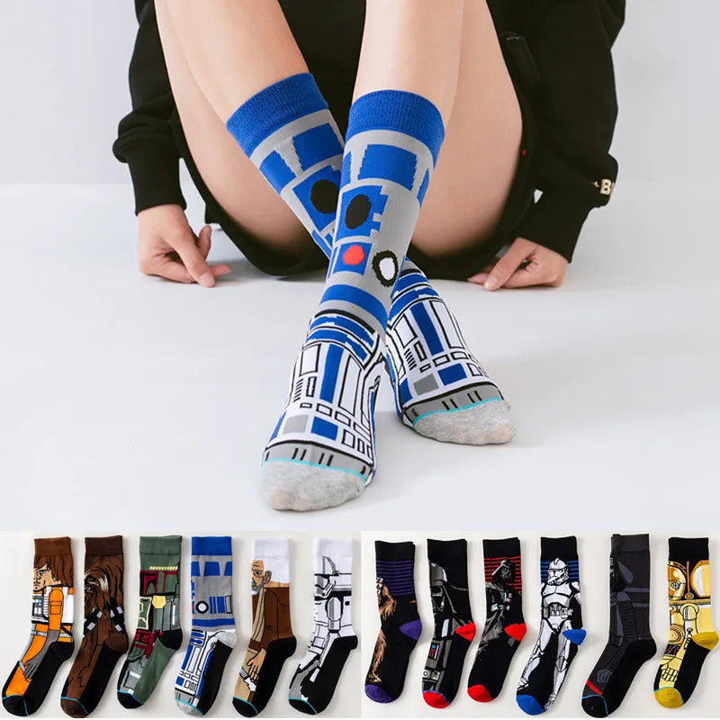 1 Pair Anime Men socks Master Yoda R2-D2 Cosplay Socks Wookiee Jedi Knight Novelty Men's Women's Socks Spring Autumn Winter