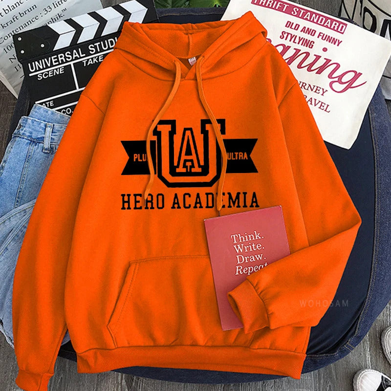 My Hero Academia UA Logo Anime Hoodies Simple Men Plus Size Streetwear Casual Warm Kangaroo Pocket Drawstring Sweatshirt