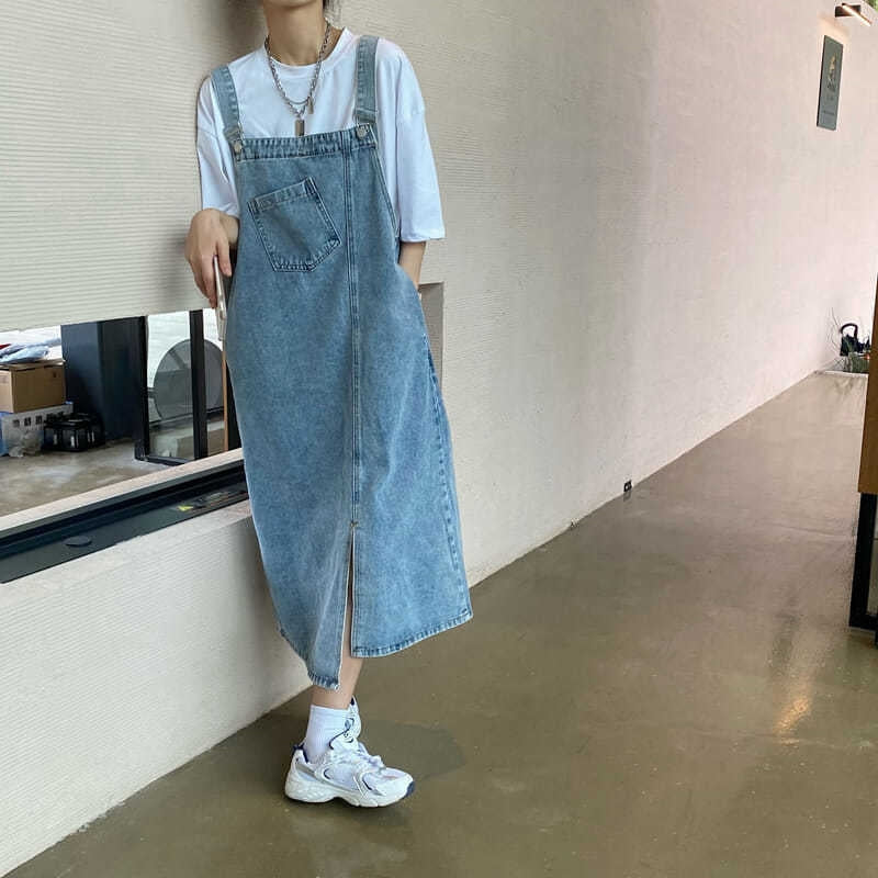 Spring Summer Denim Overall Dress Women Sleeveless Jeans Dresses Fashion Female Solid Slip Casual Loose Spaghetti Strap Dresses