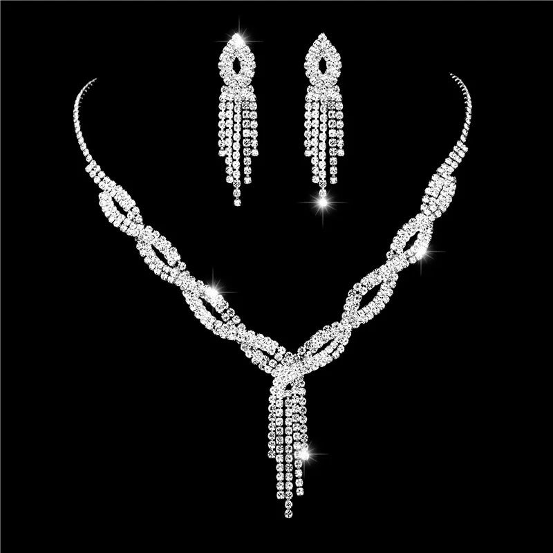 3PC Women's Fashion Copper Inlaid Claw Chain Hollow tassel Necklace Earrings Jewelry Set Wedding Banquet Party Holiday Gift-8133