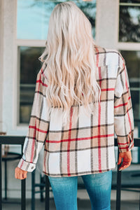 Green Plaid Print Buttoned Shirt Coat with Pocket