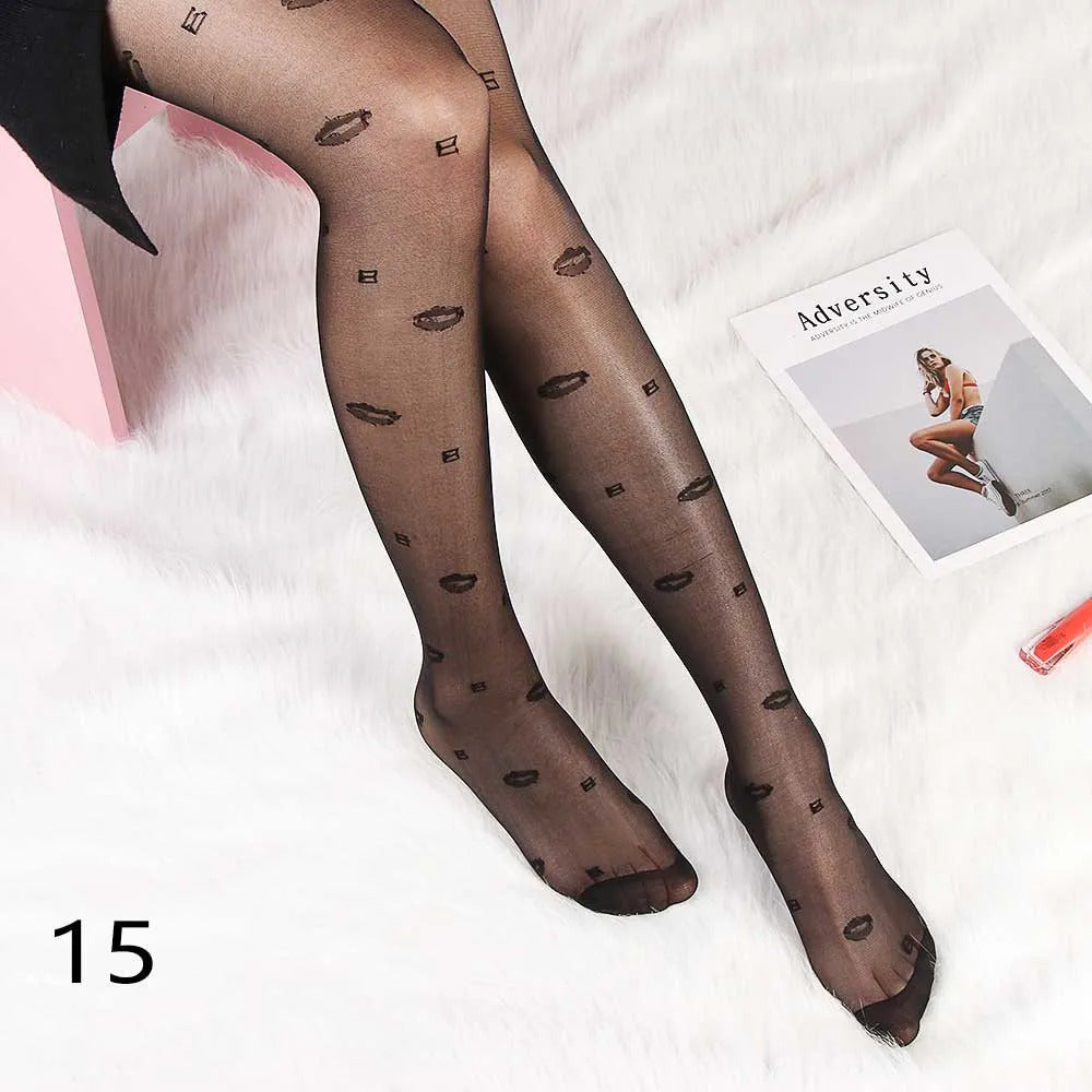 Sexy Women Tights Classic Small Polka Dot Silk Stockings Thin Vintage Faux Tattoo Thigh Sheer Pantyhose Female Elastic Hosiery