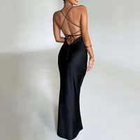 Sexy Satin Backless Lace Up Mermaid Slip Dress Women Sweetheart Neck Sexy Slim Bodycon Dresses Elegant Silk Gown Partywear