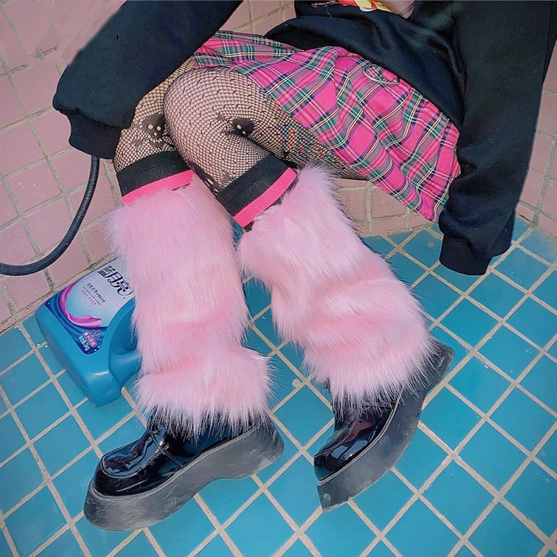 Women Faux Fur Leg Warmers Women Fall Leggings Jk Boots Stocking Girls Lolita Punk Boot Cover Harajuku Fur Foot Warming Cover