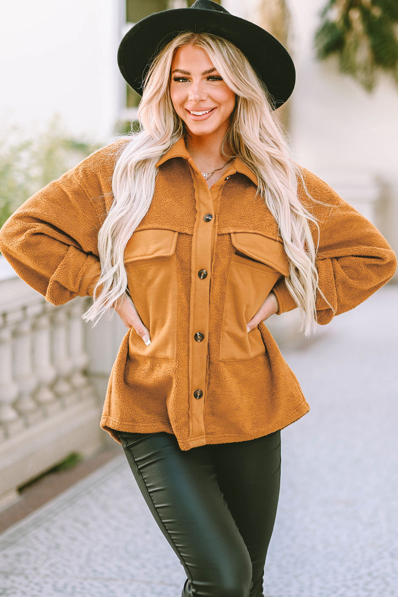 Brown Flap Pocket Buttoned Jacket