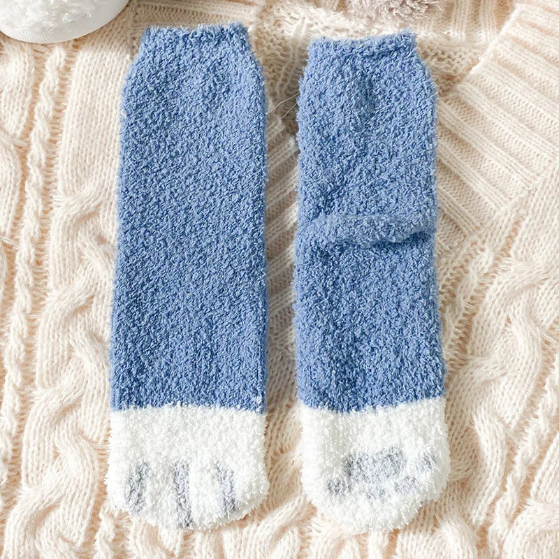 Autumn Winter Coral Velvet Socks Cute Cat Claw Socks For Women Children Girls Middle Tube Thickened Sleep Socks Home Floor Socks