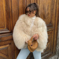 Women Elegant Solid Plush Faux Fur Short Coats Fashion Lapel Full Sleeves Thick Jacket Autumn 2024 Winter Female Casual Outwear