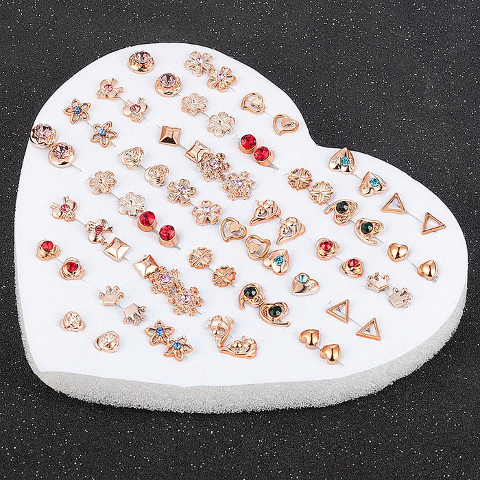 2020 NEW 12~36 Pairs Fashion Women Girls Resin Plastic Crystal Diamante Flower Stud Earrings Set Random Style Gold Color Jewelry