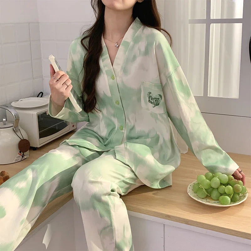 SUKAE Women Autumn Winter New Pajamas Sets Faux Cotton Sleepwear Casual Kimono Pijamas Sets Leisure Lapel Loungewear Homesuits