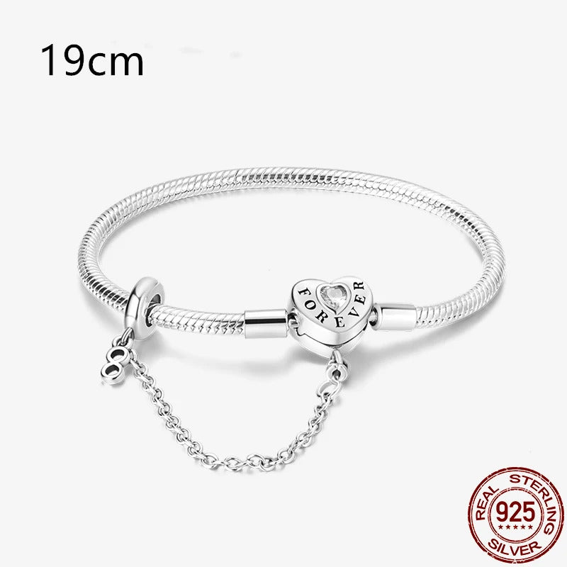 2024Hot Sale Heart Zircon Snake Chain Charm Beads Bracelet Women 925 Silver Original Pendant Bead DIY Jewelry Fine Festival Gift