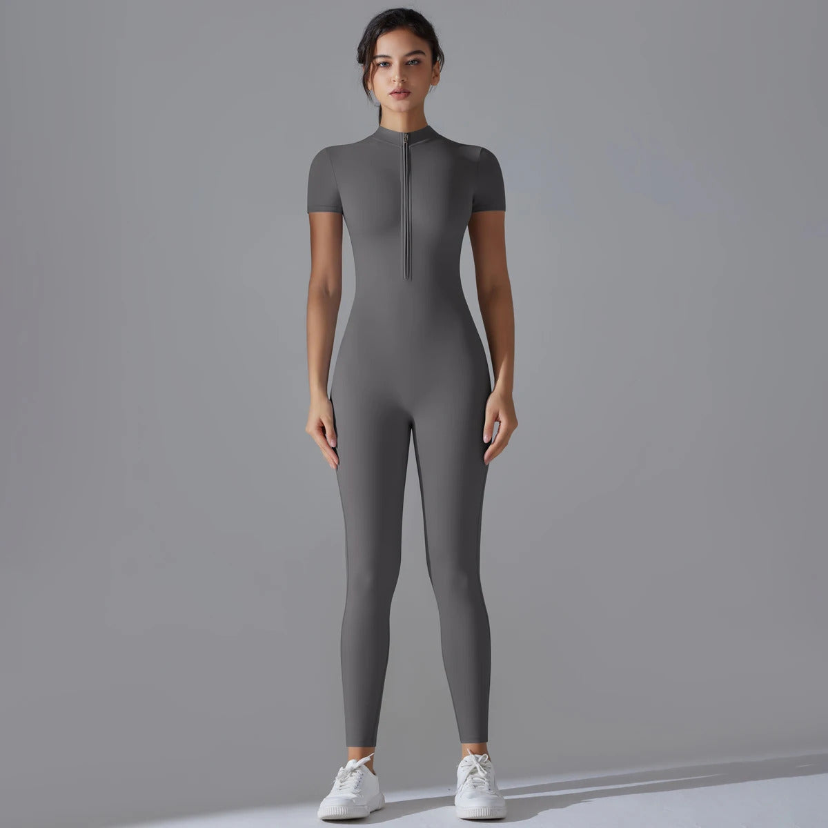 Yoga Set Women's Jumpsuits One-Piece Suit Zipper Short Sleeve Gym Push Up Workout Clothes Fitness Bodysuit Sportswear Tracksuit