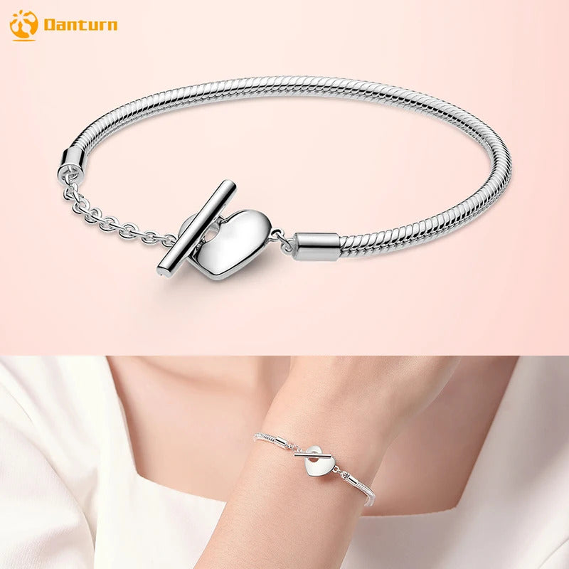 Danturn 925 Sterling Silver Bracelets Gold Heart, Butterfly Crown Women Bangles Luxury Jewelry Anniversary GIft DIY Fashions