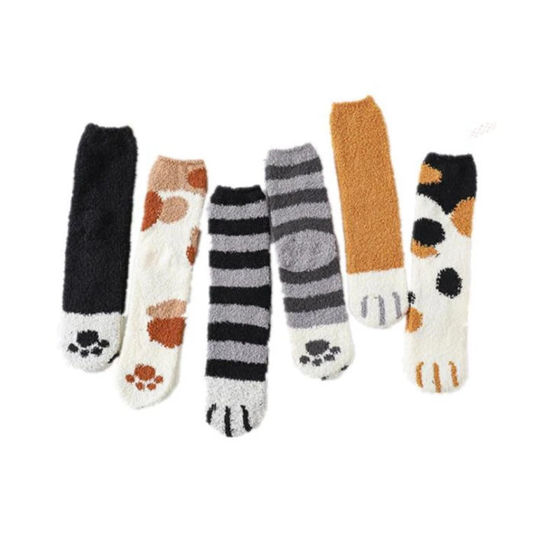 Fashion Womens Cats Paw Stripe 3d Socks Kawaii Fun Thick Girls Cartoon Animal Fingers Sock Hosiery Toe Zebra/Tiger/Cat Foot Sox