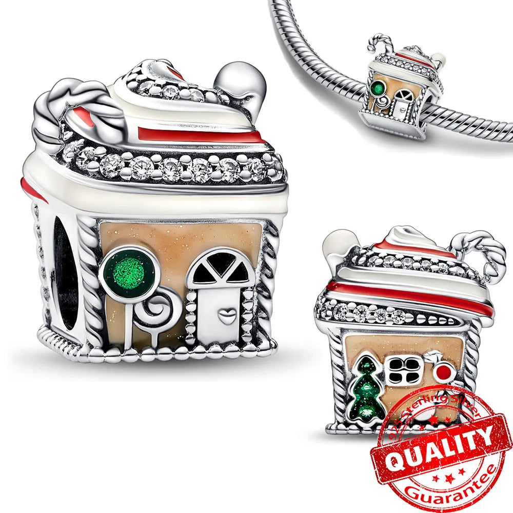 Sparkling 925 Sterling Silver Christmas Carousel & Santa Claus Charm Fit Original Bracelet Women Christmas Gift Jewelry Making