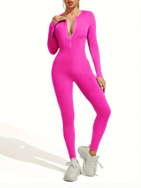 Fall new hot sale sexy bodysuit for women solid color ribbed long sleeve zipper bodycon sporty clothing rompers women's jumpsuit