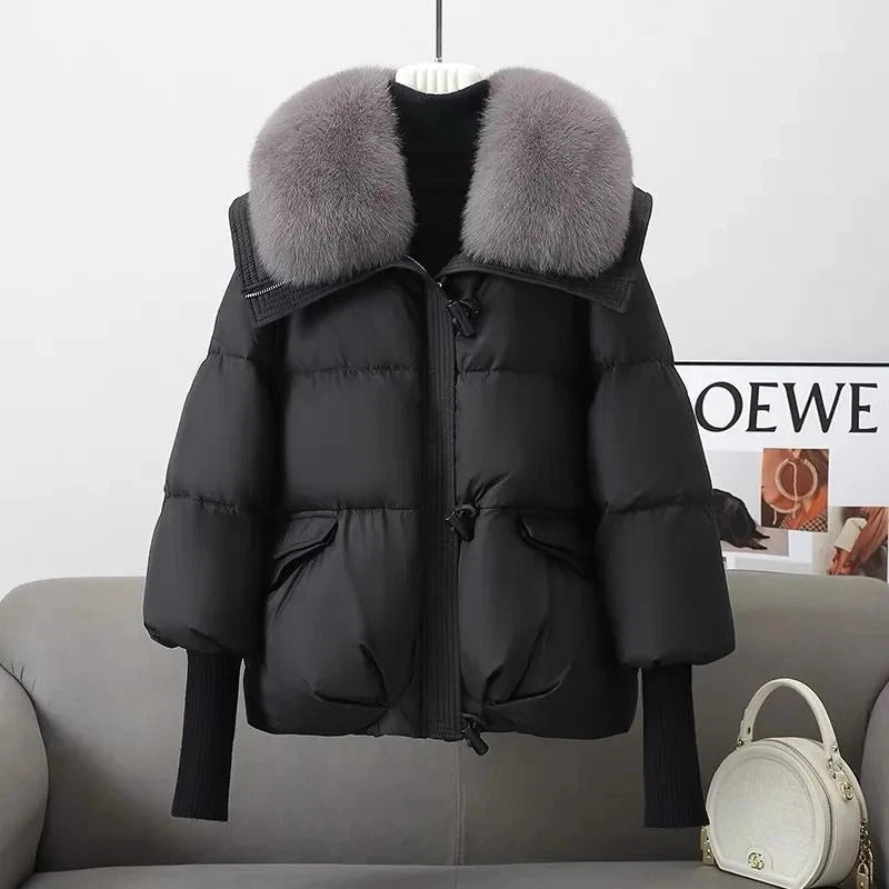 Women's Cotton Coat,Spliced Jacket,Korean Parkas,Female Clothing,Fur Collar,Winter,New